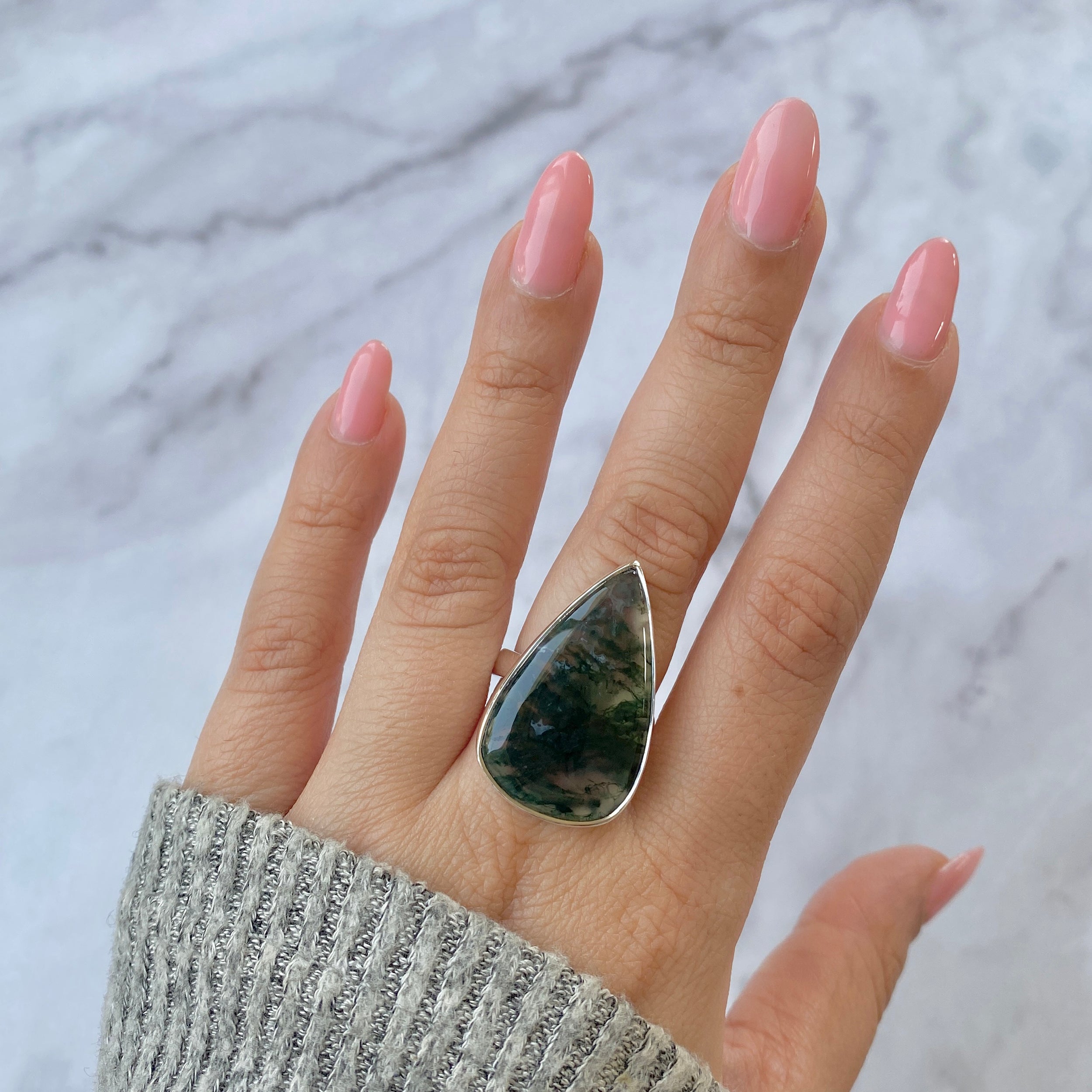 Moss Agate Adjustable Ring-(MOA-R-9.)